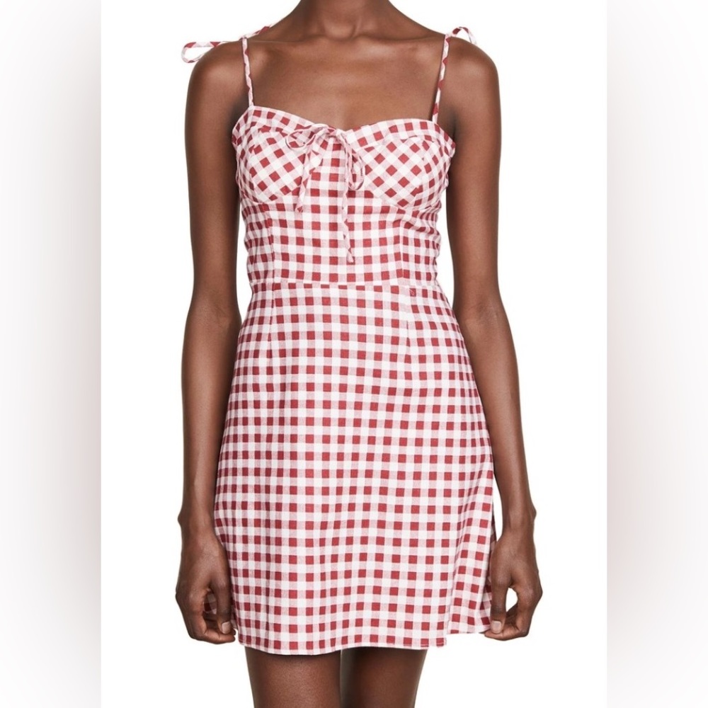 WAYF Corset Mini Dress Red Gingham | Small